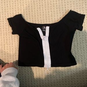 Black and white zip crop top